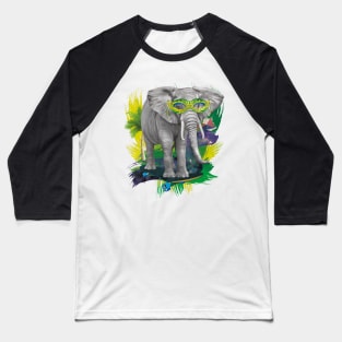Elephant on skateboard with party glasses on the beach Baseball T-Shirt